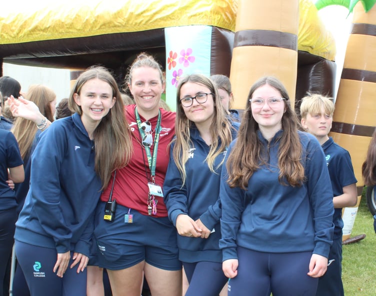 Students and staff at Dawlish College celebrate successfully achieving a 20-day attendance challenge. Pictured are: Mya Harris, Madison Davison, Brooke Mole, Aisha Pearce and Elliot Williams
